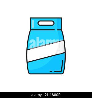 Waschpulver in blauer Folie oder Kunststoffverpackung isoliert Farblinie Symbol. Vector Snack-Beutel mit Griffen für Lebensmittel. Wäsche Waschmittel, Flüssigseife. Pa Stock Vektor