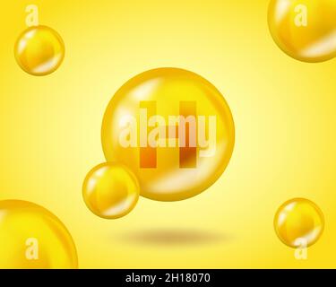 3D Vitamin Drop H Biotin Pille Kapsel. Realistisches H Biotin Vitamin Complex Design Illustration. Gelbes Design für die Medikamentenernährung. Stock Vektor