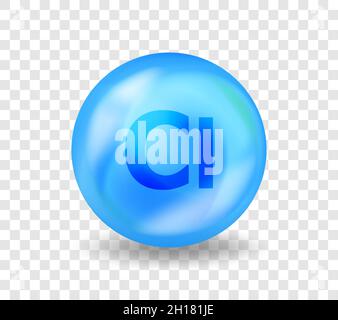 Mineral Cl Chlorum. 3D Vitamin Complex Illustrationskonzept. Blaues Nährstoffdesign für Beauty-, Kosmetik-, Heide-Werbung. Stock Vektor