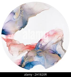 Abstrakte flüssige Kunst Malerei in Alkoholtinte Technik, Mischung blau, rot und Gold Farben. Frozen Paint mischt, webt unglaubliche Muster und Flecken. Stockfoto