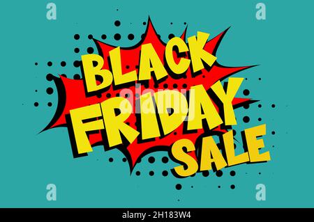 Black Friday Sale Comic-Schriftzug Vektor Cartoon-Illustration im Retro-Pop-Art-Stil auf Halbton-Hintergrund Stock Vektor