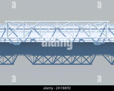 Modernes Truss Bridge-Modell auf grauem Hintergrund, Draufsicht, 3d-Rendering-Illustration Stockfoto