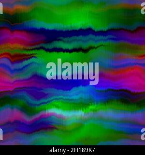 Regenbogen Raum gefärbt Aquarell Welle Textur Hintergrund. Nahtloses, tropisches, lebendiges 80er-Jahre-Boho-Muster. Für Retro-Hippie-Mode, Vintage bunt Stockfoto