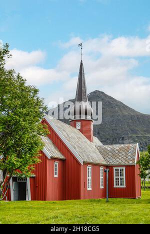 Stabkirche Flakstad, Lofoten Islands, Norwegen Stockfoto