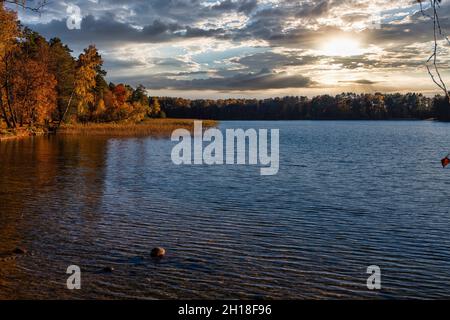 goldener Herbst am See - Herbstlandschaft am See Stockfoto