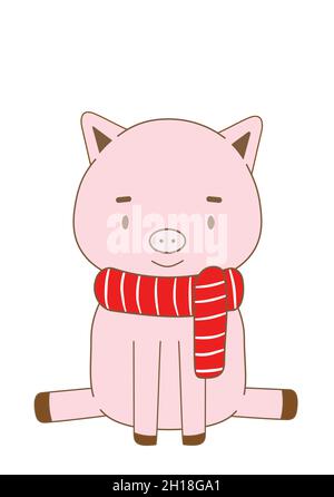 Niedliches Schwein im Schal isoliert auf weißem Hintergrund Stock Vektor