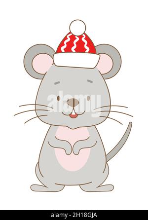 Maus in roter Kappe isoliert auf weißem Hintergrund Stock Vektor