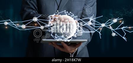 Business Human Social Network und Führung als Konzept. HR Human Resources Management Organisation für die Beziehungen zwischen den Völkern. Personalwesen in einem Netzwerk. Stockfoto