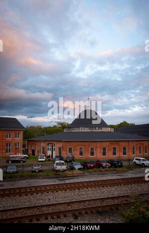 USA West Virginia WV Martinsburg das alte Eisenbahnrundhaus für die Bahndrehscheibe in der historischen Stadt Stockfoto