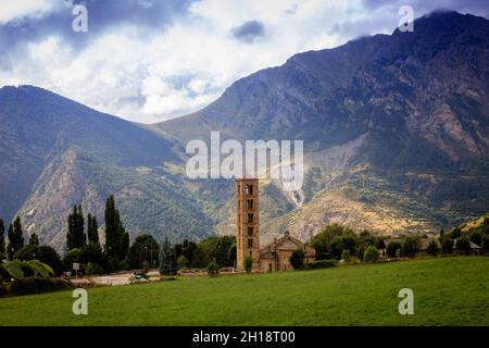 Die romanische Kirche Sant Climent de Taull im Boi-Tal ist ein UESCO-Weltkulturerbe. Katalonien. Spanien. Stockfoto