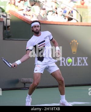 Nikoloz Basilashvili (GEO) besiegte Taylor Fritz (USA) 7-6 (7-5), 6-3, bei den BNP Paribas Open, die am 16. Oktober 2021 im Indian Wells Tennis Garden in Indian Wells, Kalifornien, gespielt wurde: © Karla Kinne/Tennisclix/CSM Stockfoto