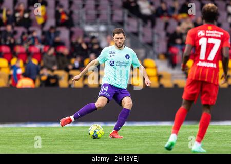 Farum, Dänemark. Oktober 2021. Henrik Dalsgaard (14) vom FC Midtjylland beim 3F Superliga-Spiel zwischen dem FC Nordsjaelland und dem FC Midtjylland in Right to Dream Park in Farum, Dänemark. (Foto: Gonzales Photo/Alamy Live News Stockfoto