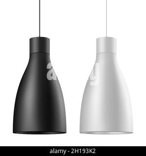 Deckenleuchte Vektor in schwarz und weiß eingestellt. Elegante hängenden Kronleuchter Lichtvektor Illustration, isoliert auf weißem Hintergrund. Stock Vektor