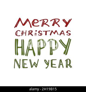 Schriftzug Frohe Weihnachten und glückliches Neues Jahr für Aufkleber, Druck, Poster, Kartengestaltung. Stock Vektor