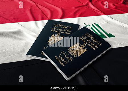 Irakischer Pass auf der Flagge des Staates Irak Stockfoto