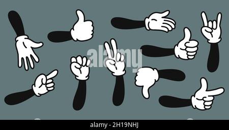 Cartoon-Hände. Handgezeichnete, mit Handschuhen gezogene Arme. Vector Doodle Geste und Comic lustig zeigen mit dem Finger Stock Vektor