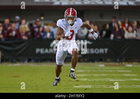 Starkville, MS, USA. Oktober 2021. Alabama Crimson Tide Defensive Back Daniel Wright (3) während des NCAA Fußballspiels zwischen der Alabama Crimson Tide und den Mississippi State Bulldogs im Davis Wade Stadium in Starkville, MS. (Foto: Kevin Langley/CSM). Kredit: csm/Alamy Live Nachrichten Stockfoto