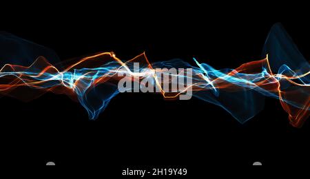 Audio-Soundwave. Bunte Musik pulsiert die Schwingung. Leuchtendes Impulsmuster, Echo-Audiowellenbereich aus dem Spektrum. Abstrakte Musik Wellen Oszillationsgraph. Stockfoto