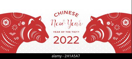 Chinesisches Neujahr 2022 Jahr des Tigers - Chinesisches Tierkreiszeichen, Lunar Neujahrskonzept, modernes Hintergrunddesign Stock Vektor