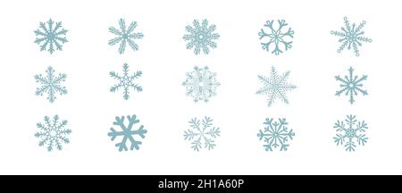 Eine Reihe von grafischen blauen Schneeflocken. Vektorgrafik Stock Vektor