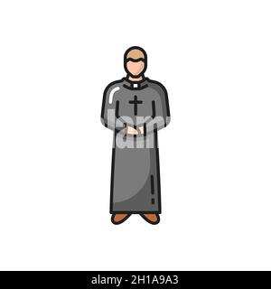 Katholischer Priester isoliert Gebet in Robe flache Linie Symbol. Vektor portugiesischer römischer Pastor, portugal Mann in Robe und Kreuz, langes Kleid. Religion Person wit Stock Vektor