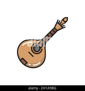 Retro Ukulele oder Vihuela portugiesische Gitarre isoliert flache Linie Symbol. Vector Musikinstrument gebärtet zupfte spanische Saitengitarre, Musica aus dem 15. Jahrhundert Stock Vektor