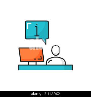 Check-in-Registrierungstabelle, Assistent, Mann, der am Information Helpdesk sitzt, isolierter Mitarbeiter im Customer Support Center. Vector Operator, Hotelrezeption, Stock Vektor