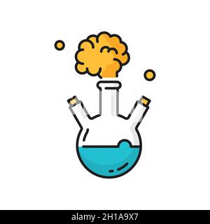 Becher mit Laborglas für Rauchentwicklung, chemischer Becher mit Symbol für flammenisolierte Leitungen. Vector medizinische Glaswaren, wissenschaftliche Forschung Labor Kolben. Stock Vektor