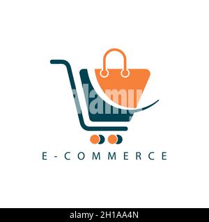 Kreatives Konzept Vektor Warenkorb Logo Symbol Warenkorb und Einkaufstasche E Commerce Logo Stock Vektor