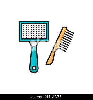 PET Grooming Brush isolierte Hunde und Katzen Tierarztpflege Zubehör Umriss Symbol. Vektor Hunde Haarbürste Haustiere Reinigung Zubehör. Friseur gr Stock Vektor