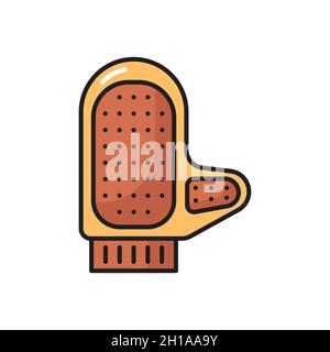 Katzen und Hunde Haarhandschuh isoliert Pflege-Tool dünne Linie Farbe Symbol. Vektor-Pflege Haustiere Werkzeug Zubehör, Silikon orange Haarbürste. Zu entfernende Objekt Stock Vektor