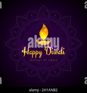 Happy diwali Vektor Urlaub Illustration. Designvorlage auf dunklem Hintergrund. Diwali Festkarte mit goldenem Lampensymbol. Dunkler Hintergrund mit mandal Stock Vektor