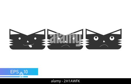 Einfache einfarbige Katze oder Tiger Gesicht mit Emotionen, fanny, eifersüchtig, denkt. Symbol für 2022 Jahre. Symbol. Isoliert auf weißem Hintergrund. Flacher Vektor Stock Vektor