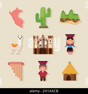Neun Ländersymbole in peru Stock Vektor