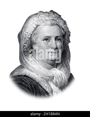 Porträt von Martha Washington isoliert auf weißem Hintergrund Stockfoto