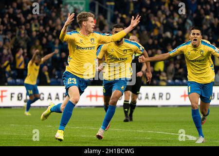 Brondby, Dänemark. , . Christian Cappis (23) von Broendby IF erzielt im 3F Superliga-Spiel zwischen Broendby IF und Vejle Boldklub im Brondby Stadion 3-2 Punkte. (Foto: Gonzales Photo/Alamy Live News Stockfoto