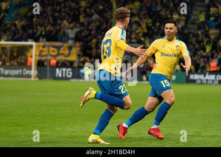 Brondby, Dänemark. , . Christian Cappis (23) von Broendby IF erzielt im 3F Superliga-Spiel zwischen Broendby IF und Vejle Boldklub im Brondby Stadion 3-2 Punkte. (Foto: Gonzales Photo/Alamy Live News Stockfoto