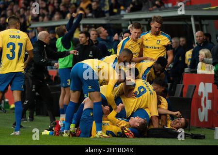 Brondby, Dänemark. , . Christian Cappis (23) von Broendby IF erzielt im 3F Superliga-Spiel zwischen Broendby IF und Vejle Boldklub im Brondby Stadion 3-2 Punkte. (Foto: Gonzales Photo/Alamy Live News Stockfoto