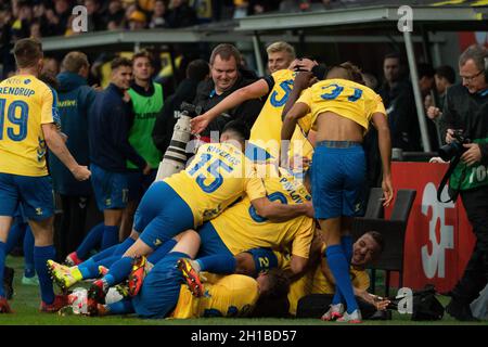 Brondby, Dänemark. , . Christian Cappis (23) von Broendby IF erzielt im 3F Superliga-Spiel zwischen Broendby IF und Vejle Boldklub im Brondby Stadion 3-2 Punkte. (Foto: Gonzales Photo/Alamy Live News Stockfoto