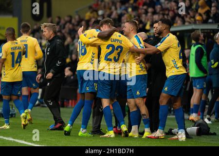 Brondby, Dänemark. , . Christian Cappis (23) von Broendby IF erzielt im 3F Superliga-Spiel zwischen Broendby IF und Vejle Boldklub im Brondby Stadion 3-2 Punkte. (Foto: Gonzales Photo/Alamy Live News Stockfoto