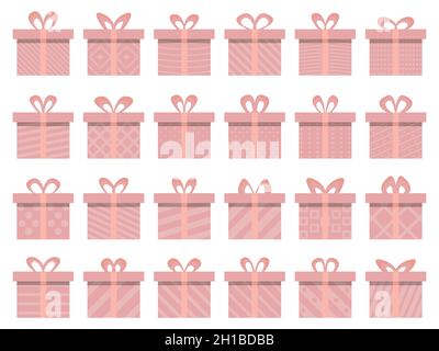 Geschenkboxen Symbole isoliert auf weißem Hintergrund gesetzt. Silhouetten der Schachteln für Poster, Banner und Werbematerialien. Vektorgrafik Stock Vektor