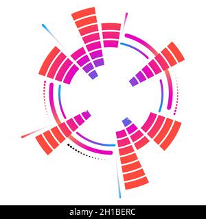 Geometrischer, kreisförmiger Neon-Equalizer in Farbe. EQ Round Audio-Schallwellen. Vektorgrafik. Stock Vektor