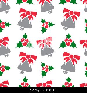 Weihnachtliches Musterdesign, eingearbeitete Holly Berry und Bell Element Stockfoto