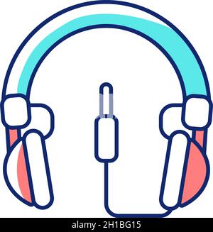RGB-Farbsymbol für kabelgebundenes Headset mit umschließtem Bügel Stock Vektor