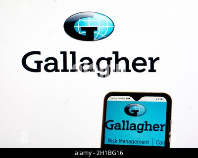 Auf diesem Foto Illustration Arthur J. Gallagher & Co. Logo auf einem Smartphone angezeigt Stockfoto