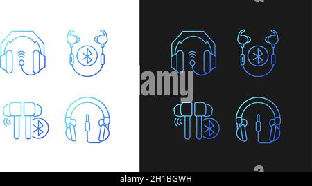 Im Ear- und On-Ear-Kopfhörer werden Gradientensymbole für den Dunkel- und Hellmodus eingestellt Stock Vektor