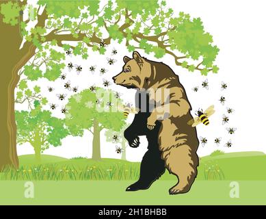 Ein Bär mit Bienen, der Honig will, Illustration Stock Vektor