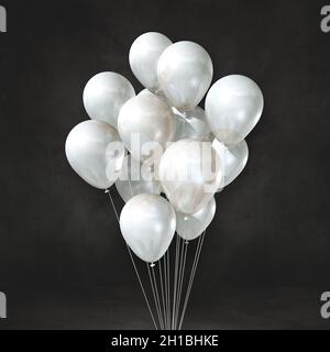 Weiße Ballons auf einem schwarzen Wandhintergrund. Rendering von 3D-Illustrationen Stockfoto