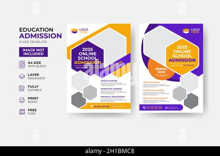 Kinder zurück zur Schule Bildung Zulassung Flyer Poster Layout Vorlage Stock Vektor
