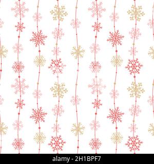 Schneeflocken nahtlose Muster, weihnachten Hintergrund mit niedlichen hängenden Showflocken, Vektor-Illustration Stock Vektor